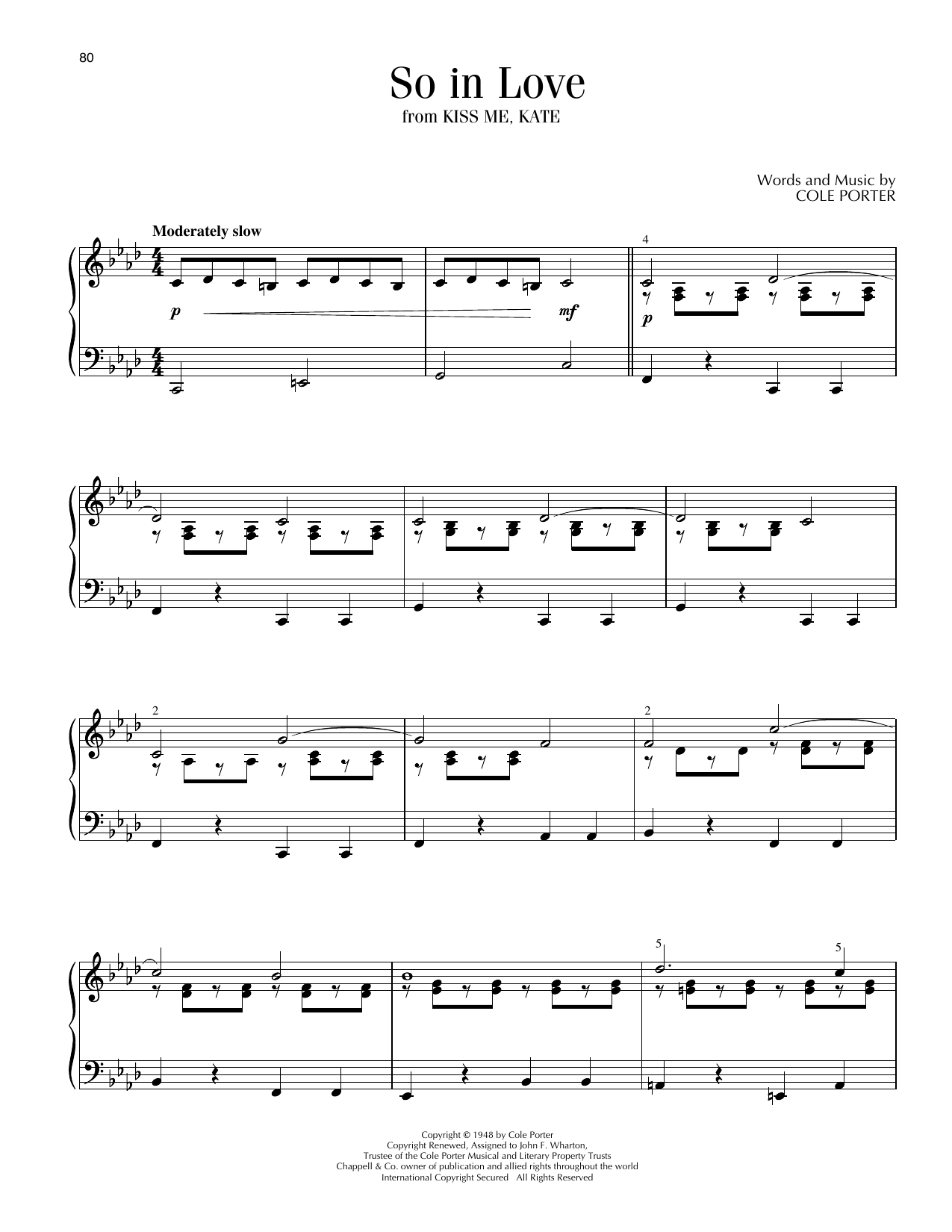 Rob Schneiderman So In Love sheet music notes and chords arranged for Piano Solo