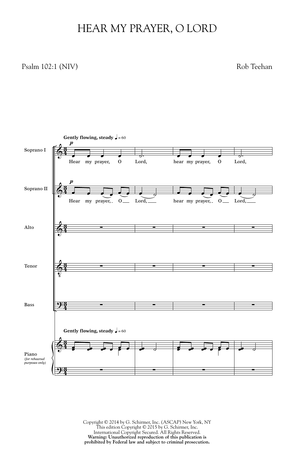 Rob Teehan Hear My Prayer, O Lord sheet music notes and chords arranged for SATB Choir