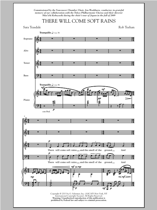 Rob Teehan There Will Come Soft Rains sheet music notes and chords arranged for SATB Choir