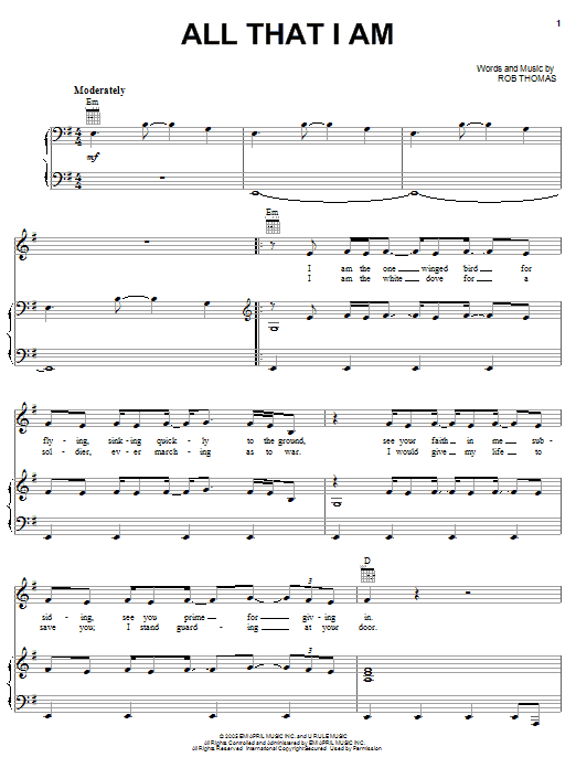 Rob Thomas All That I Am sheet music notes and chords arranged for Piano, Vocal & Guitar Chords (Right-Hand Melody)