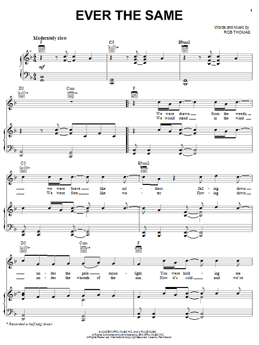 Rob Thomas Ever The Same sheet music notes and chords arranged for Piano, Vocal & Guitar Chords (Right-Hand Melody)