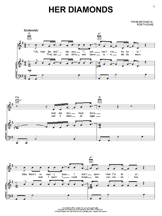 Rob Thomas Her Diamonds sheet music notes and chords arranged for Piano, Vocal & Guitar Chords (Right-Hand Melody)