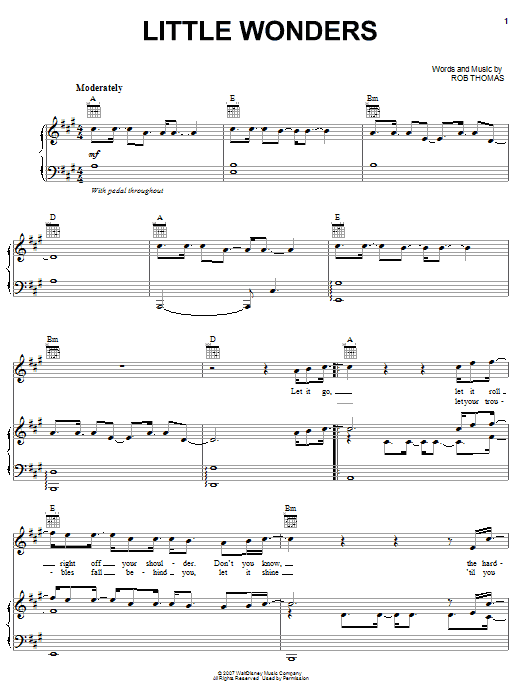 Rob Thomas Little Wonders (from Meet The Robinsons) sheet music notes and chords arranged for Piano, Vocal & Guitar Chords (Right-Hand Melody)