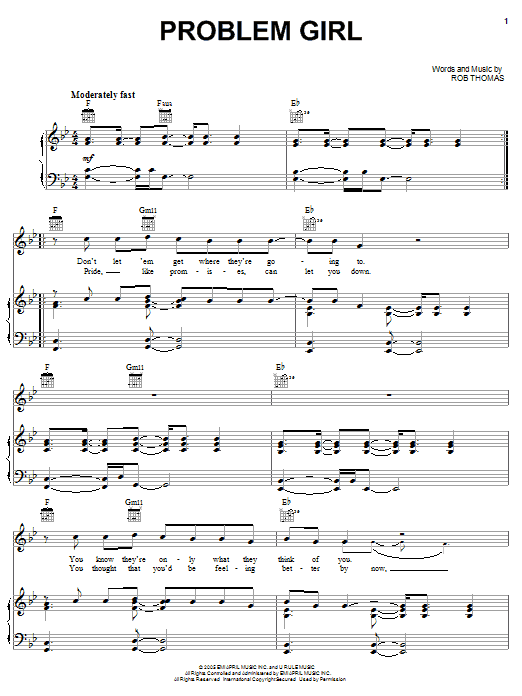 Rob Thomas Problem Girl sheet music notes and chords arranged for Piano, Vocal & Guitar Chords (Right-Hand Melody)