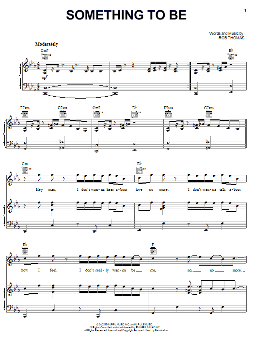 Rob Thomas Something To Be sheet music notes and chords arranged for Piano, Vocal & Guitar Chords (Right-Hand Melody)