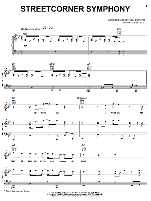 Rob Thomas Streetcorner Symphony sheet music notes and chords arranged for Piano, Vocal & Guitar Chords (Right-Hand Melody)