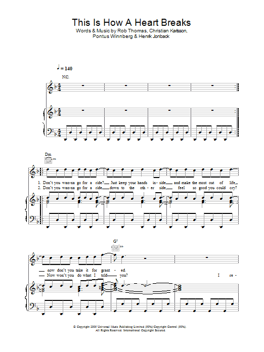 Rob Thomas This Is How A Heart Breaks sheet music notes and chords arranged for Piano, Vocal & Guitar Chords (Right-Hand Melody)