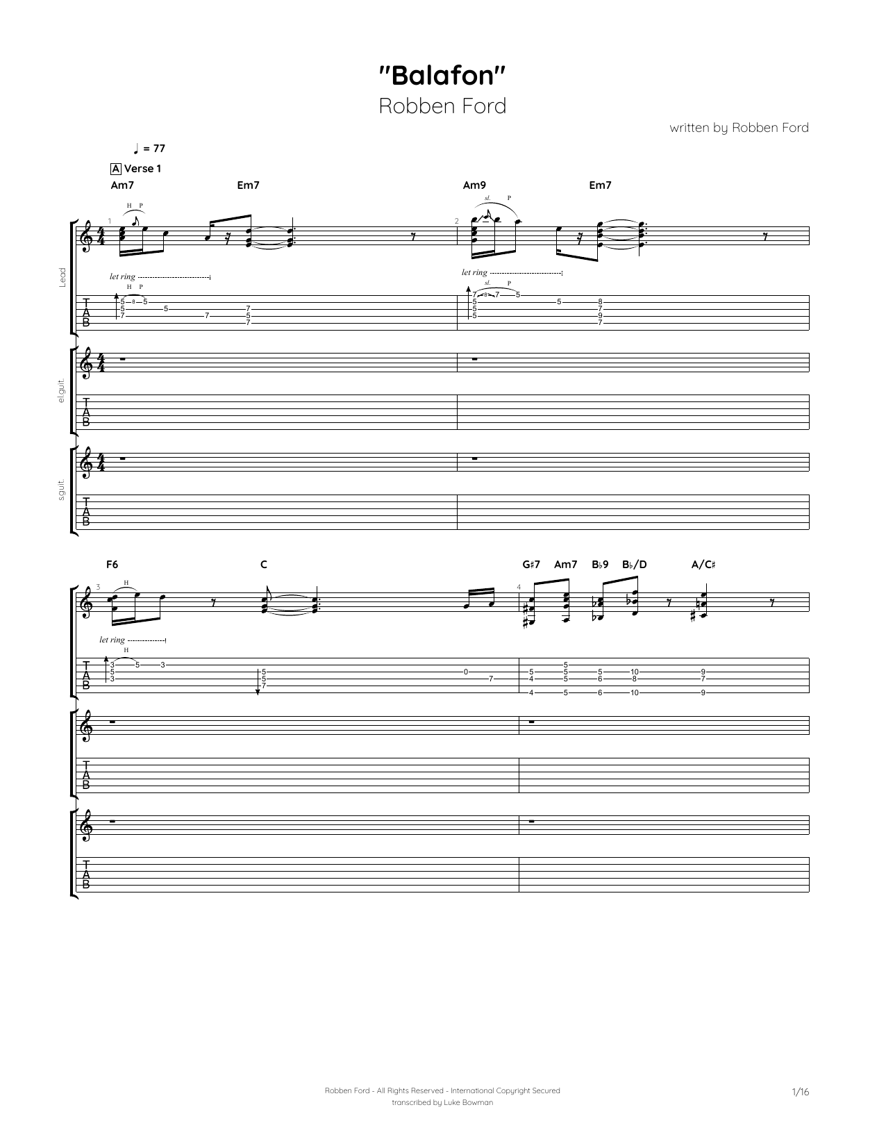 Robben Ford Balafon sheet music notes and chords arranged for Guitar Tab
