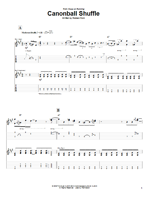 Robben Ford Cannonball Shuffle sheet music notes and chords arranged for Guitar Tab