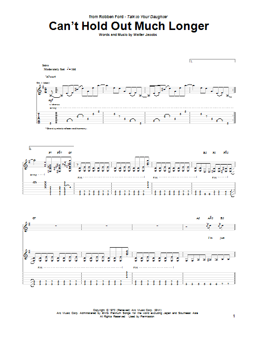 Robben Ford Can't Hold Out Much Longer sheet music notes and chords arranged for Guitar Tab