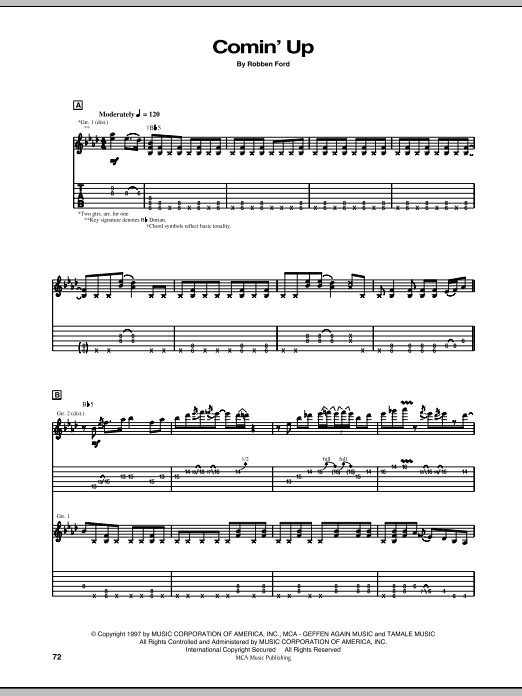 Robben Ford Comin' Up sheet music notes and chords arranged for Guitar Tab