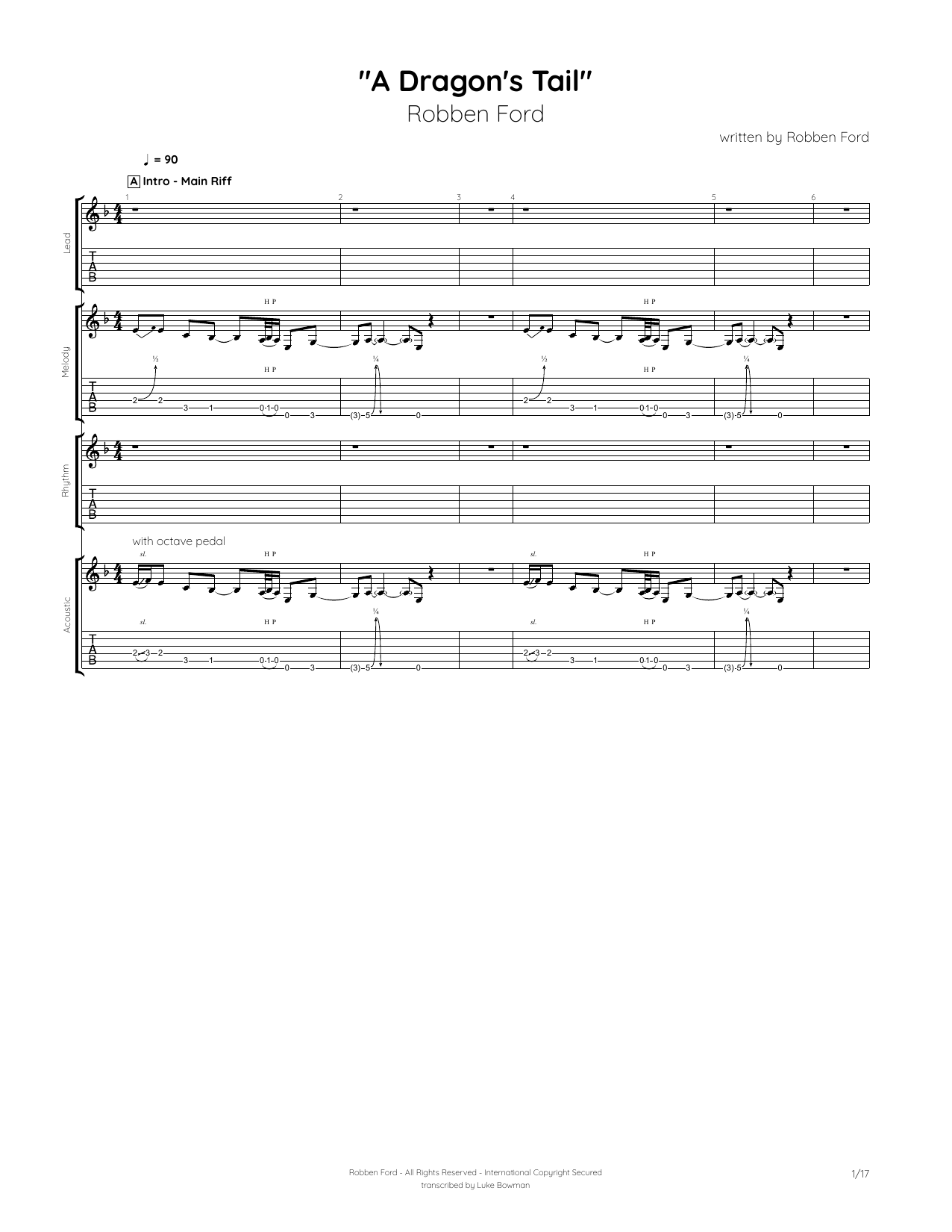 Robben Ford Dragon's Tail sheet music notes and chords arranged for Guitar Tab