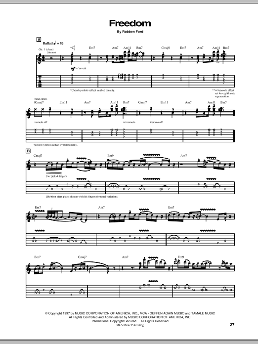 Robben Ford Freedom sheet music notes and chords arranged for Guitar Tab