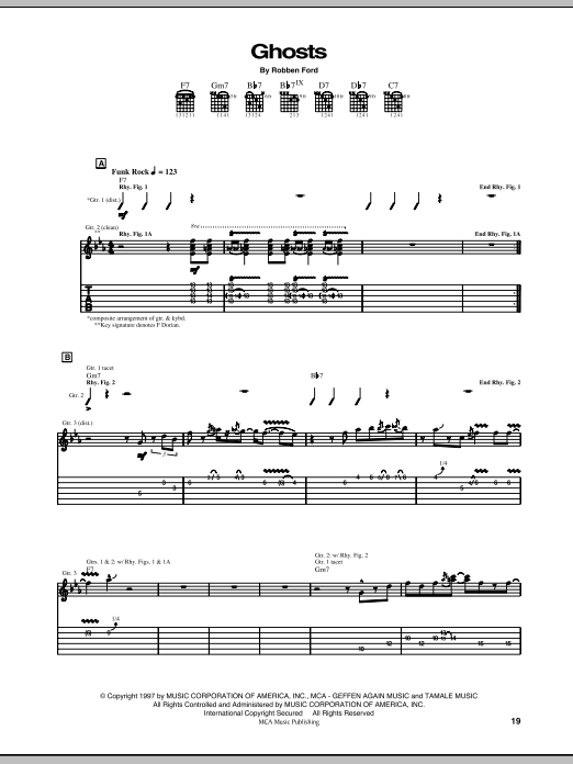 Robben Ford Ghosts sheet music notes and chords arranged for Guitar Tab