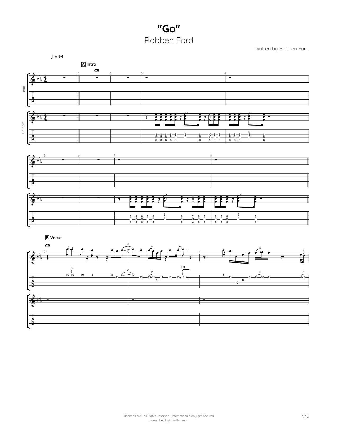 Robben Ford Go sheet music notes and chords arranged for Guitar Tab