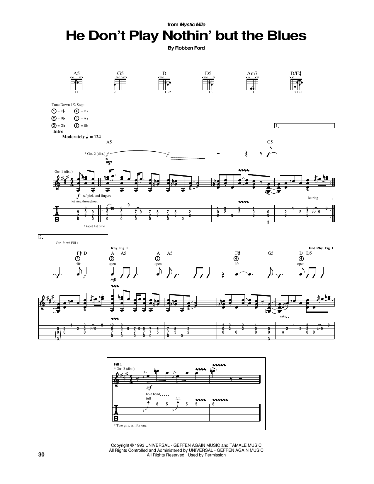 Robben Ford He Don't Play Nothin' But The Blues sheet music notes and chords arranged for Guitar Tab