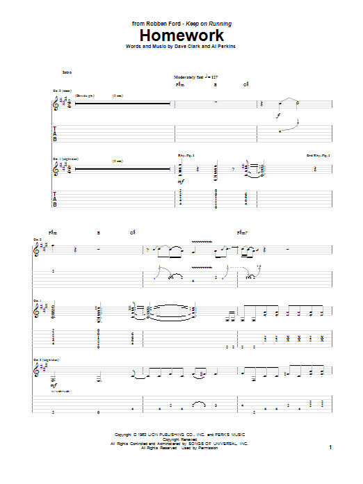 Robben Ford Homework sheet music notes and chords arranged for Guitar Tab