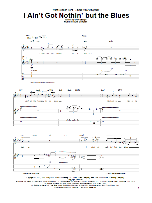Robben Ford I Ain't Got Nothin' But The Blues sheet music notes and chords arranged for Guitar Tab