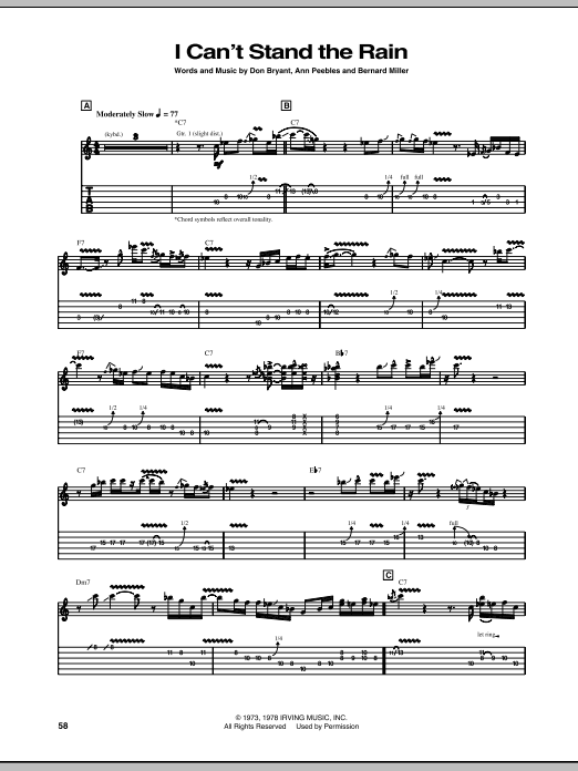 Robben Ford I Can't Stand The Rain sheet music notes and chords arranged for Guitar Tab
