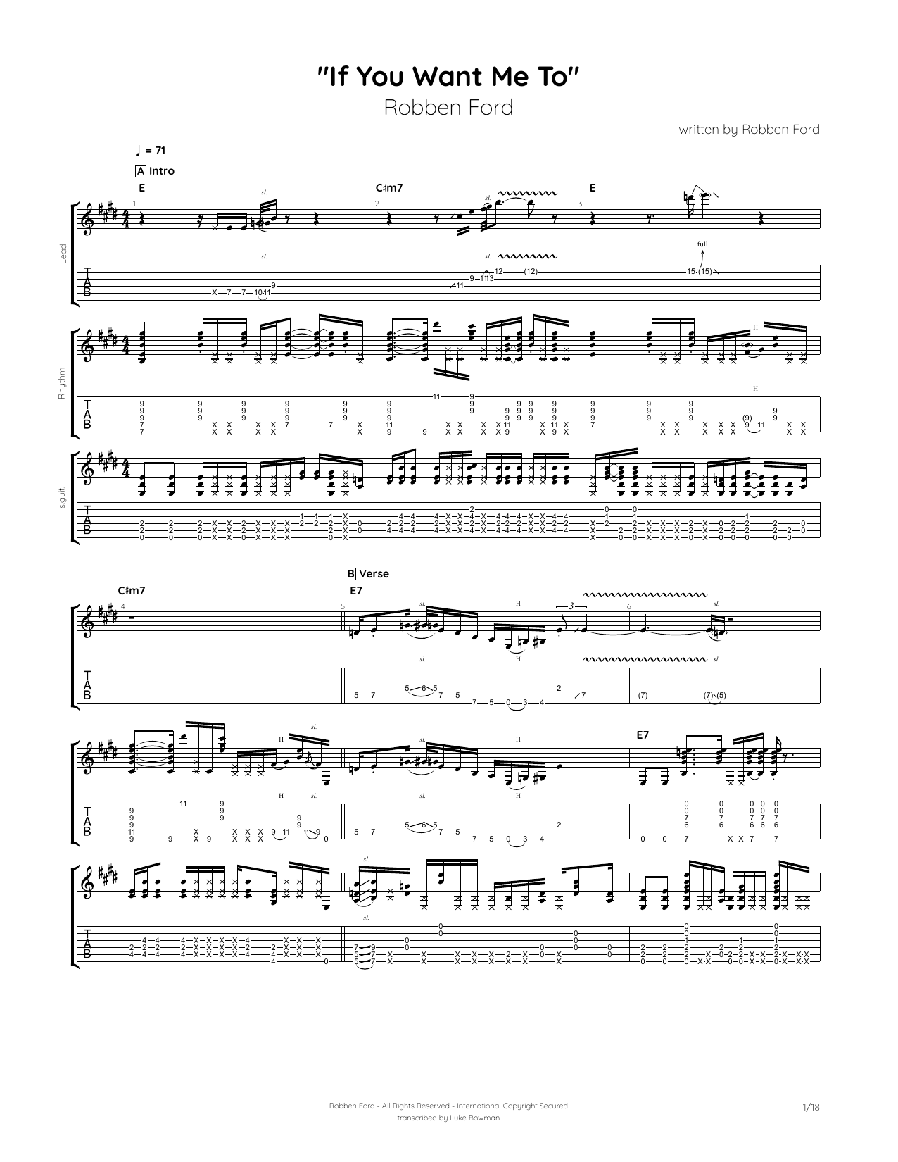 Robben Ford If You Want Me To sheet music notes and chords arranged for Guitar Tab