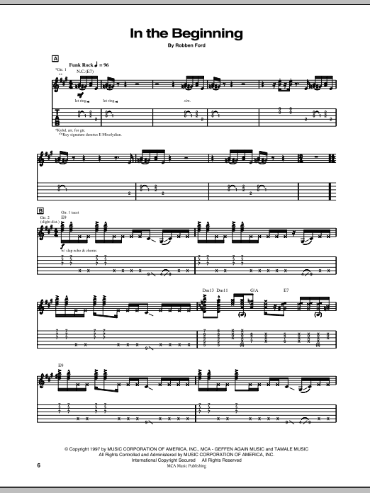 Robben Ford In The Beginning sheet music notes and chords arranged for Guitar Tab