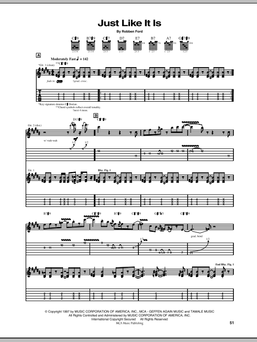 Robben Ford Just Like It Is sheet music notes and chords arranged for Guitar Tab