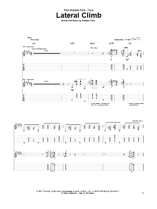 Robben Ford Lateral Climb sheet music notes and chords arranged for Guitar Tab