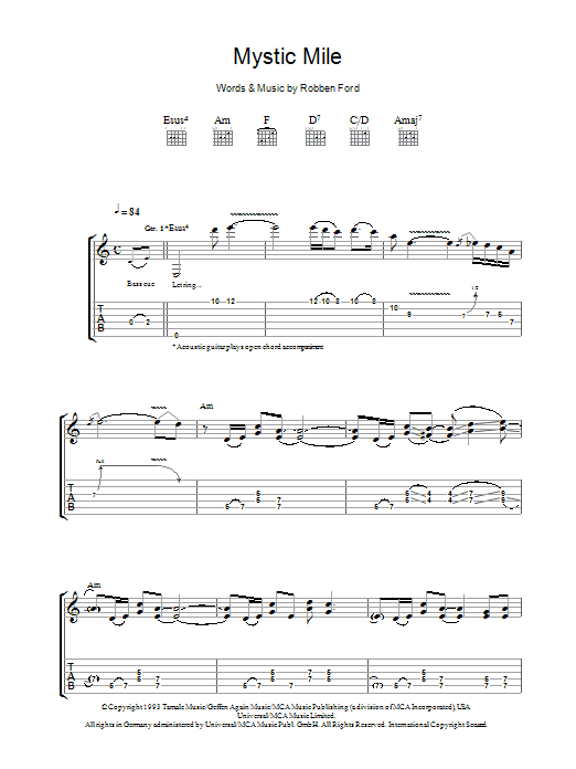 Robben Ford Mystic Mile sheet music notes and chords arranged for Guitar Tab