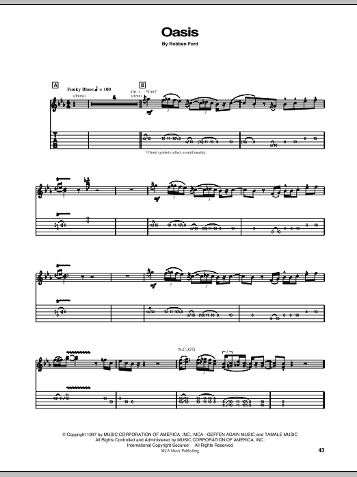 Robben Ford Oasis sheet music notes and chords arranged for Guitar Tab