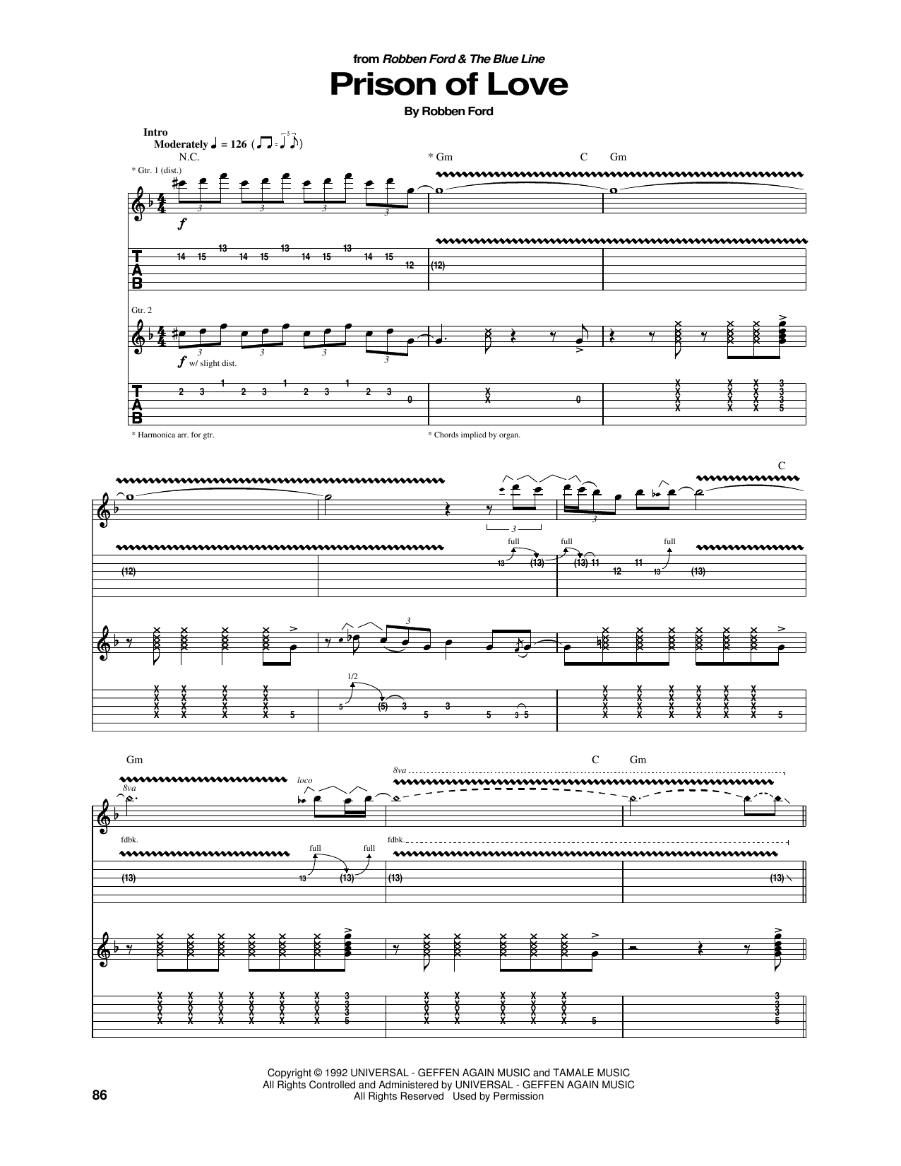 Robben Ford Prison Of Love sheet music notes and chords arranged for Guitar Tab