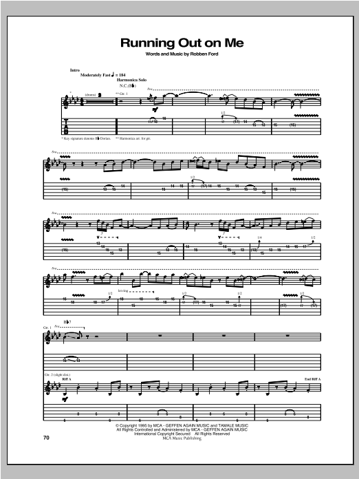 Robben Ford Running Out On Me sheet music notes and chords arranged for Guitar Tab