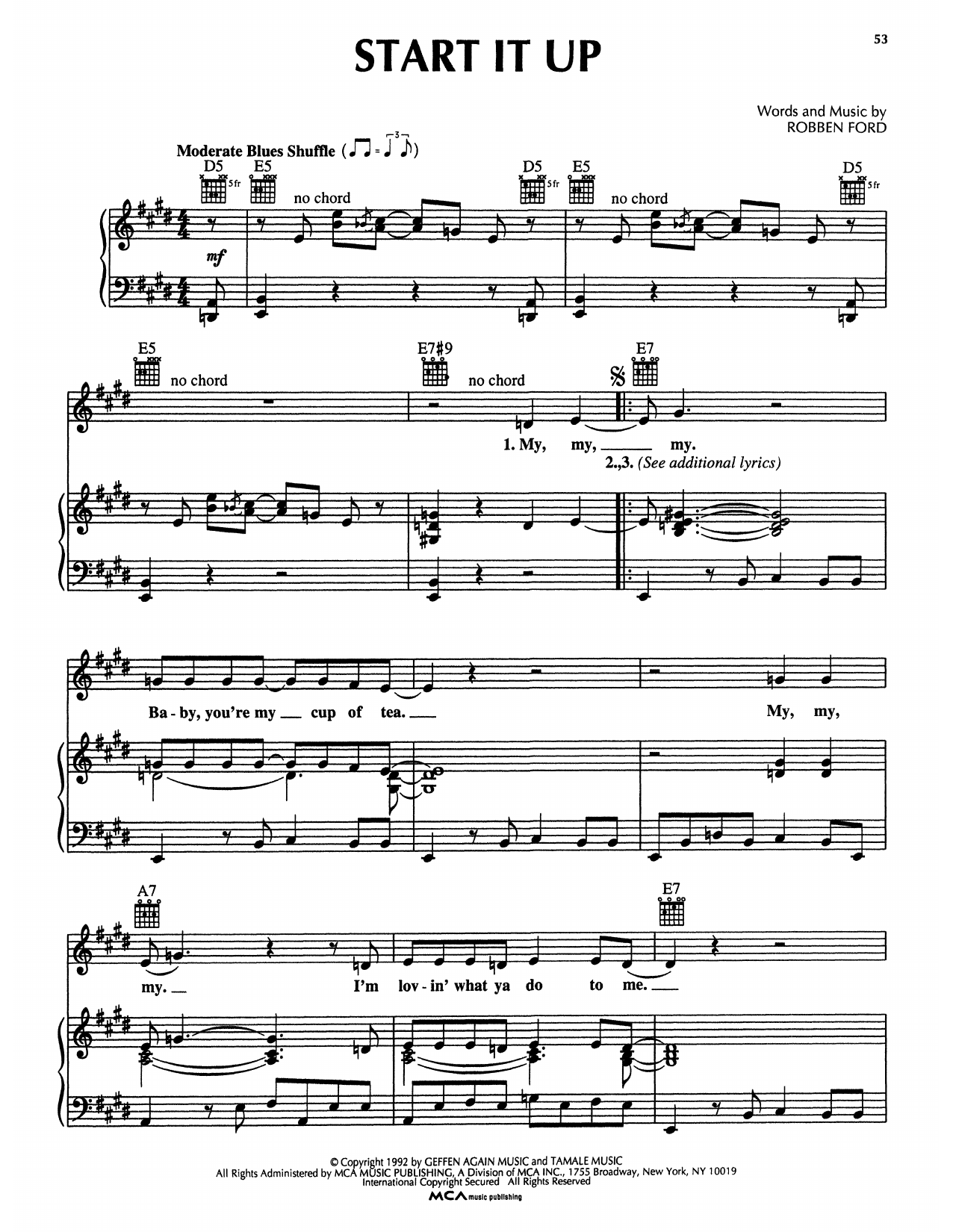 Robben Ford Start It Up (from The Firm) sheet music notes and chords arranged for Piano Solo