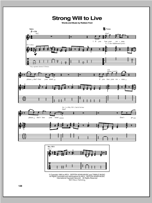 Robben Ford Strong Will To Live sheet music notes and chords arranged for Guitar Tab