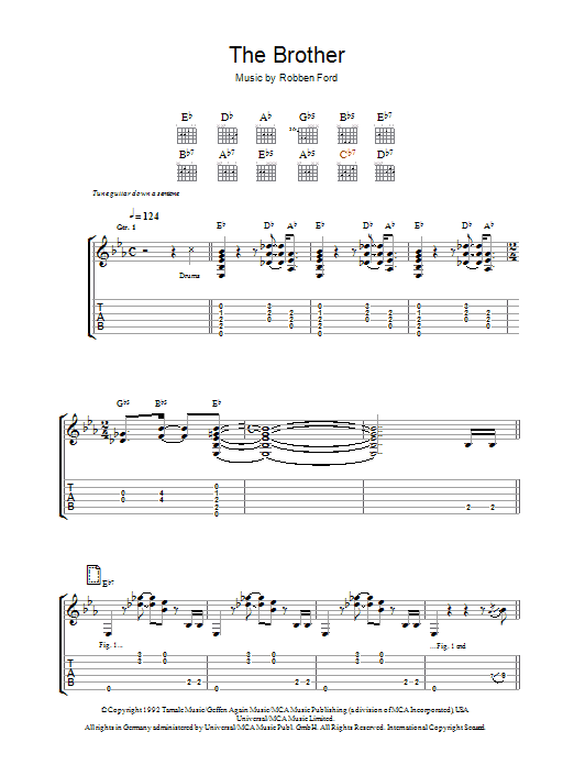 Robben Ford The Brother (For Jimmie and Stevie) sheet music notes and chords arranged for Guitar Tab