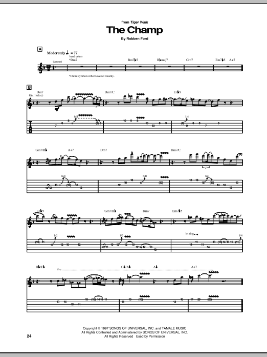Robben Ford The Champ sheet music notes and chords arranged for Guitar Tab