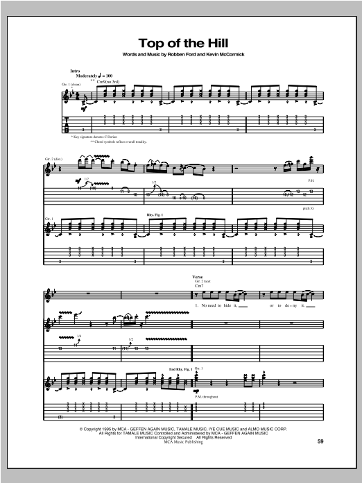 Robben Ford Top Of The Hill sheet music notes and chords arranged for Guitar Tab