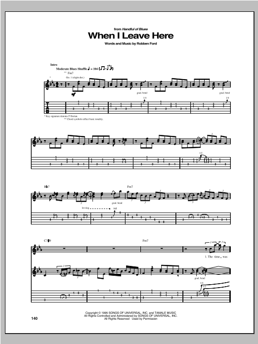 Robben Ford When I Leave Here sheet music notes and chords arranged for Guitar Tab