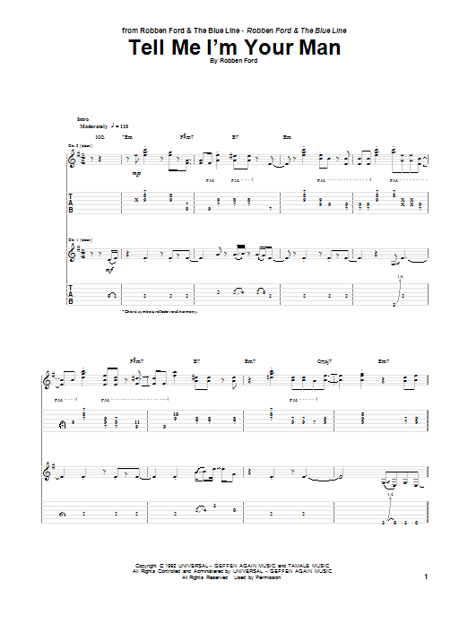 Robben Ford Tell Me I'm Your Man sheet music notes and chords arranged for Guitar Tab