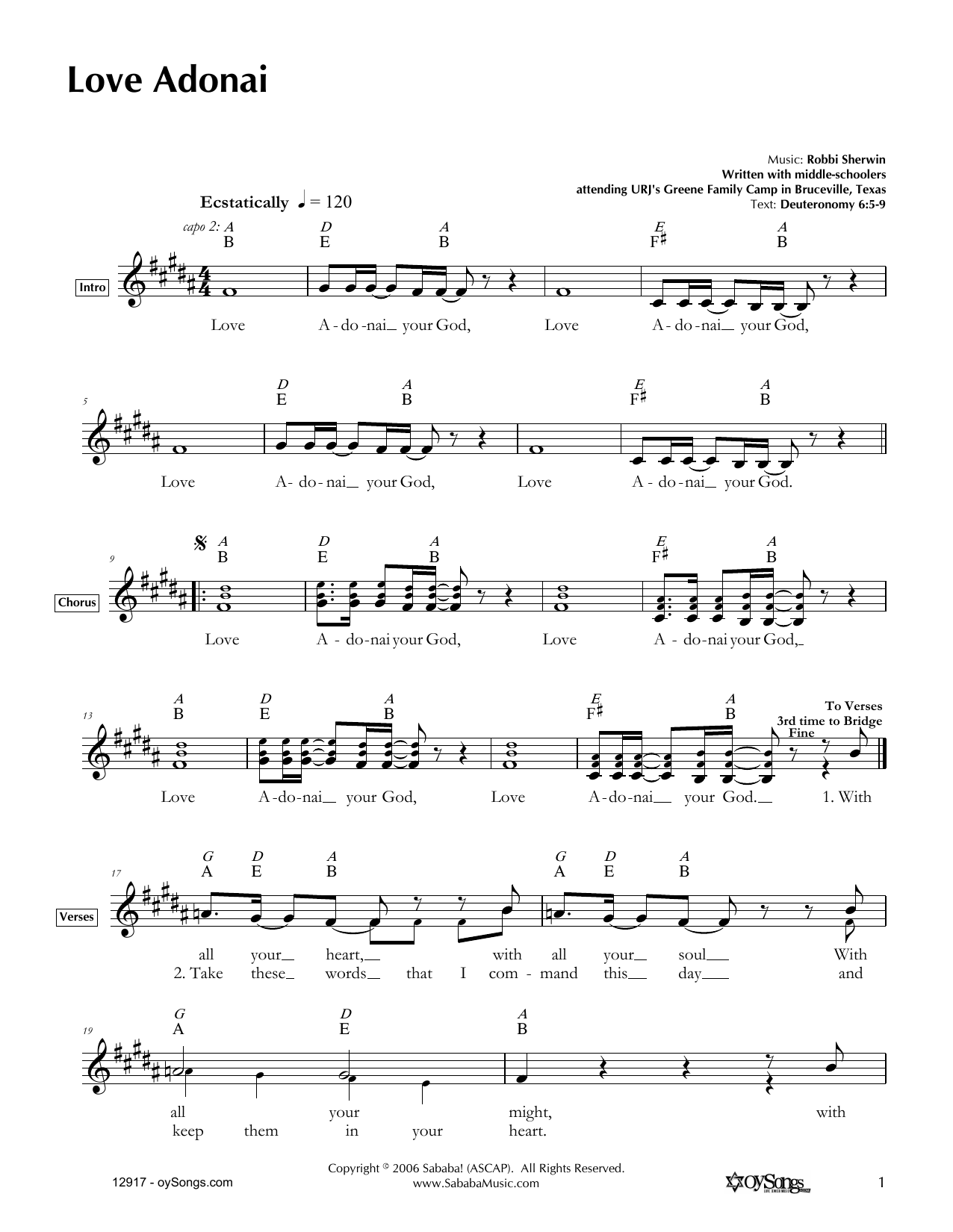 Robbi Sherwin Love Adonai sheet music notes and chords arranged for Lead Sheet / Fake Book