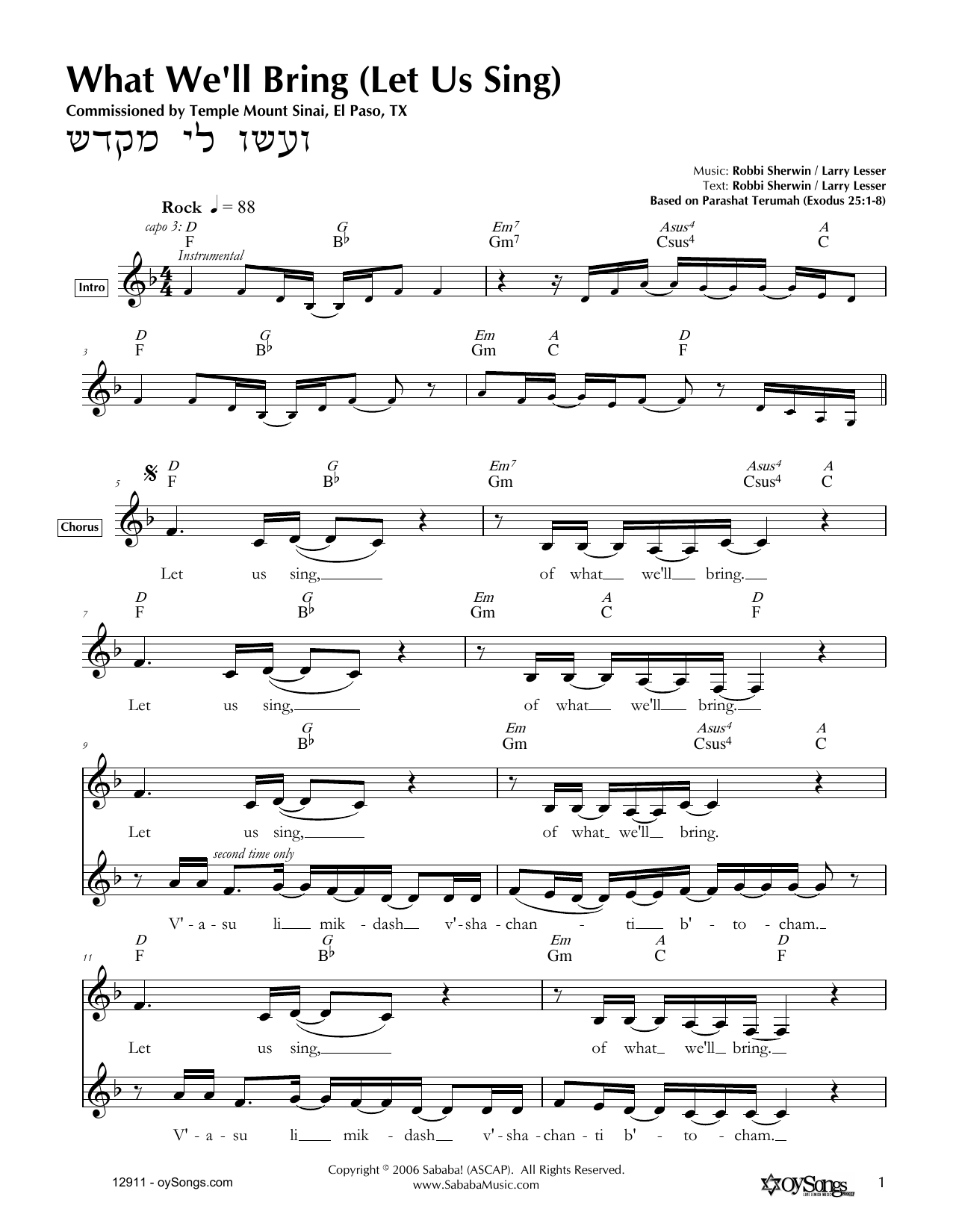 Robbi Sherwin What We'll Bring (Let Us Sing) sheet music notes and chords arranged for Lead Sheet / Fake Book