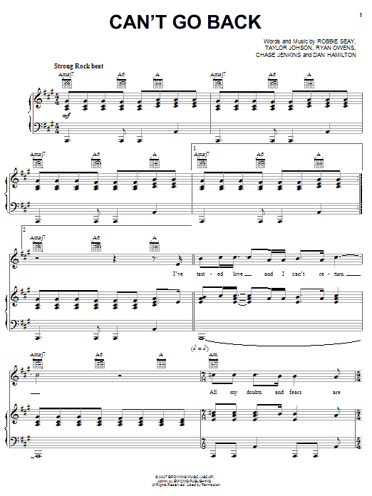 Robbie Seay Band Can't Go Back sheet music notes and chords arranged for Piano, Vocal & Guitar Chords (Right-Hand Melody)