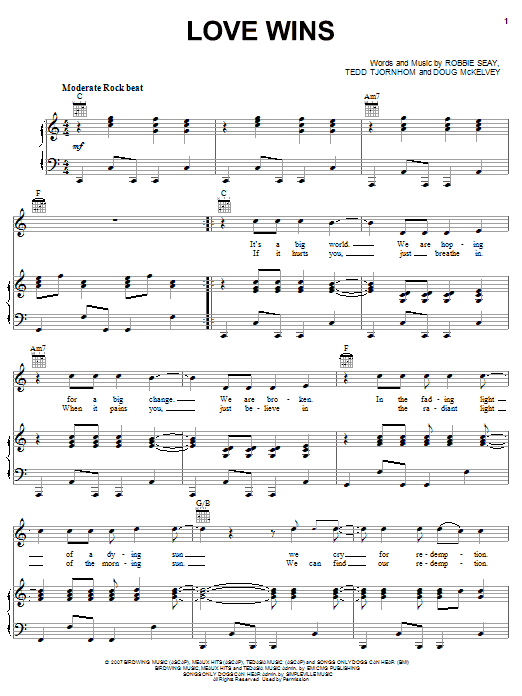 Robbie Seay Band Love Wins sheet music notes and chords arranged for Piano, Vocal & Guitar Chords (Right-Hand Melody)