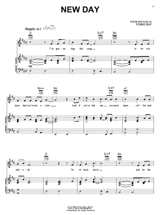 Robbie Seay Band New Day sheet music notes and chords arranged for Piano, Vocal & Guitar Chords (Right-Hand Melody)