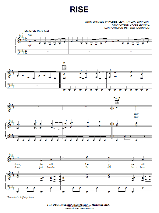Robbie Seay Band Rise sheet music notes and chords arranged for Piano, Vocal & Guitar Chords (Right-Hand Melody)