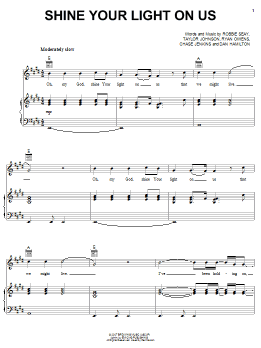 Robbie Seay Band Shine Your Light On Us sheet music notes and chords arranged for Piano, Vocal & Guitar Chords (Right-Hand Melody)