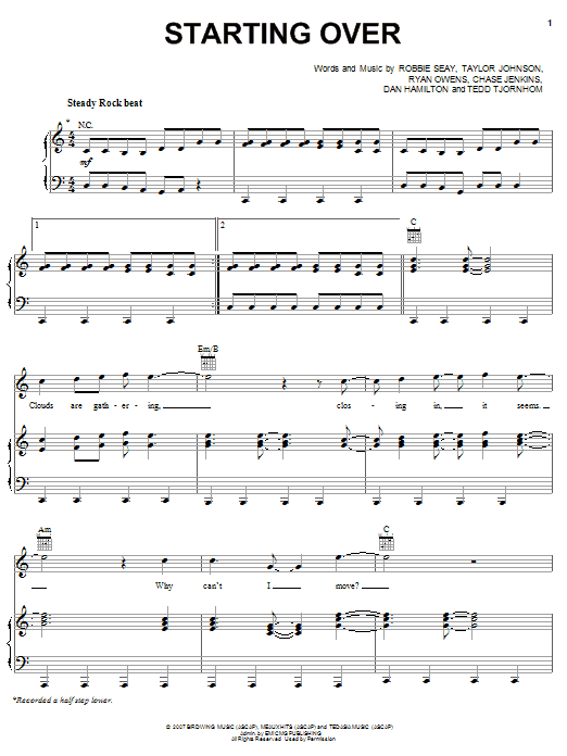 Robbie Seay Band Starting Over sheet music notes and chords arranged for Piano, Vocal & Guitar Chords (Right-Hand Melody)