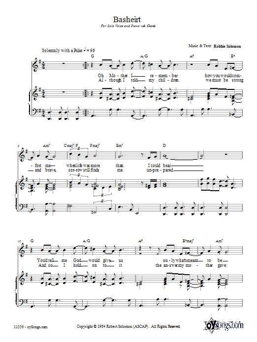 Robbie Solomon Basheirt sheet music notes and chords arranged for Piano, Vocal & Guitar Chords (Right-Hand Melody)