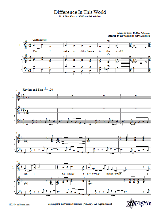 Robbie Solomon Difference In This World sheet music notes and chords arranged for 2-Part Choir