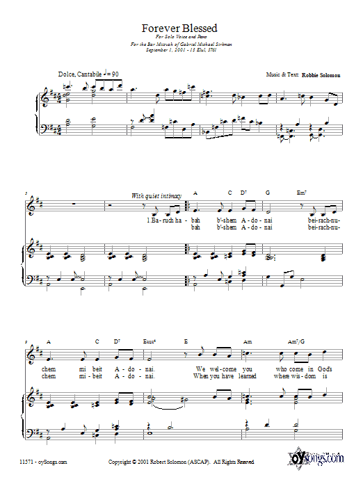Robbie Solomon Forever Blessed sheet music notes and chords arranged for Piano, Vocal & Guitar Chords (Right-Hand Melody)