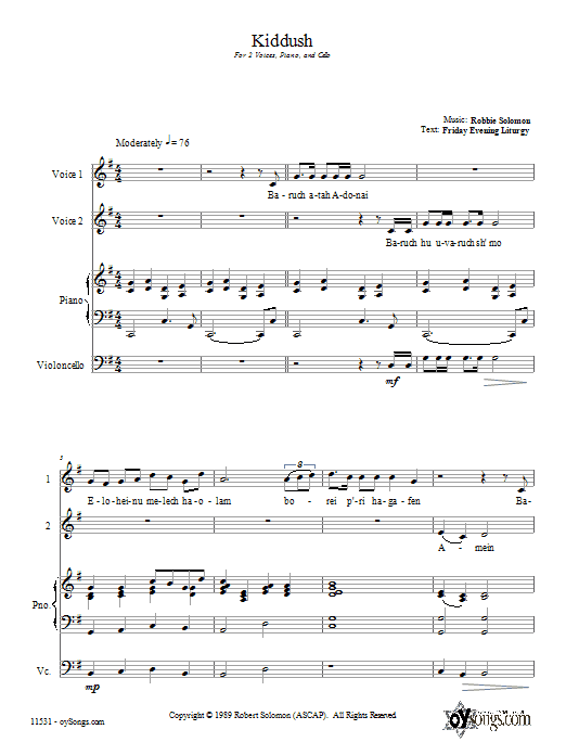 Robbie Solomon Kiddush sheet music notes and chords arranged for 2-Part Choir
